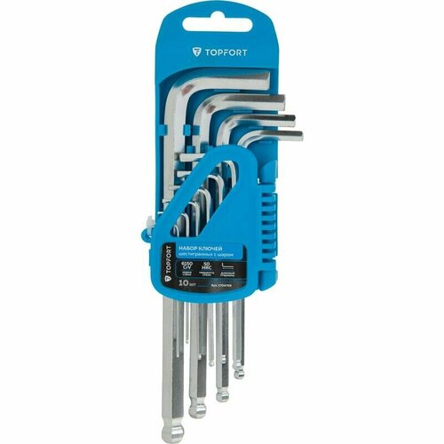 Набор ключей шестигранных 127-10 мм с шаром 10 шт Topfort 1704769 802₽