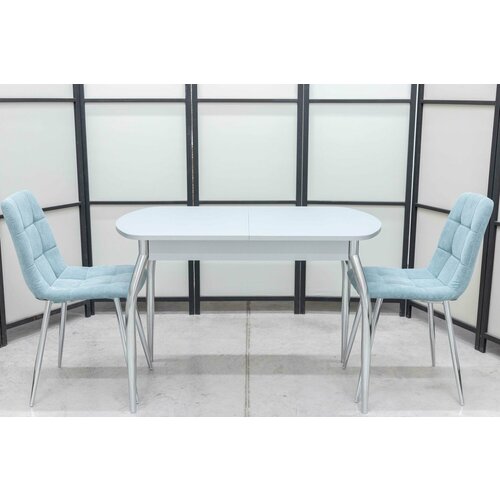 Обеденная группа Гала-02 Дуо стол матовое стекло 110140х70 см обивка стульев антивандальная моющаяся антикоготь цвет ментол 34480₽