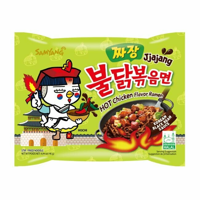 Лапша быстрого приготовления острая Buldak Jjajang со вкусом курицы Samyang, 5 шт. по 140 г.
