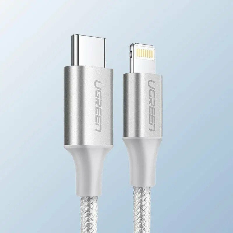 Кабель UGREEN USB-C to Lightning M/M Cable Aluminum Shell Braided 1.5m US304 (Silver) 70524 — фото 1