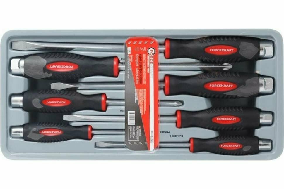 Набор отверток FORCEKRAFT силовые, магнитные, Profi, S2, 7пр. в лотке 28204 FK-20714