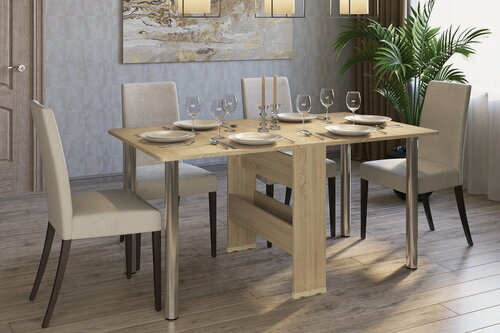 Изображение товара Стол-книжка СКР-3-Р Дуб Сонома, раскладной, обеденный, 73.9х85.0х154.5 см, россия