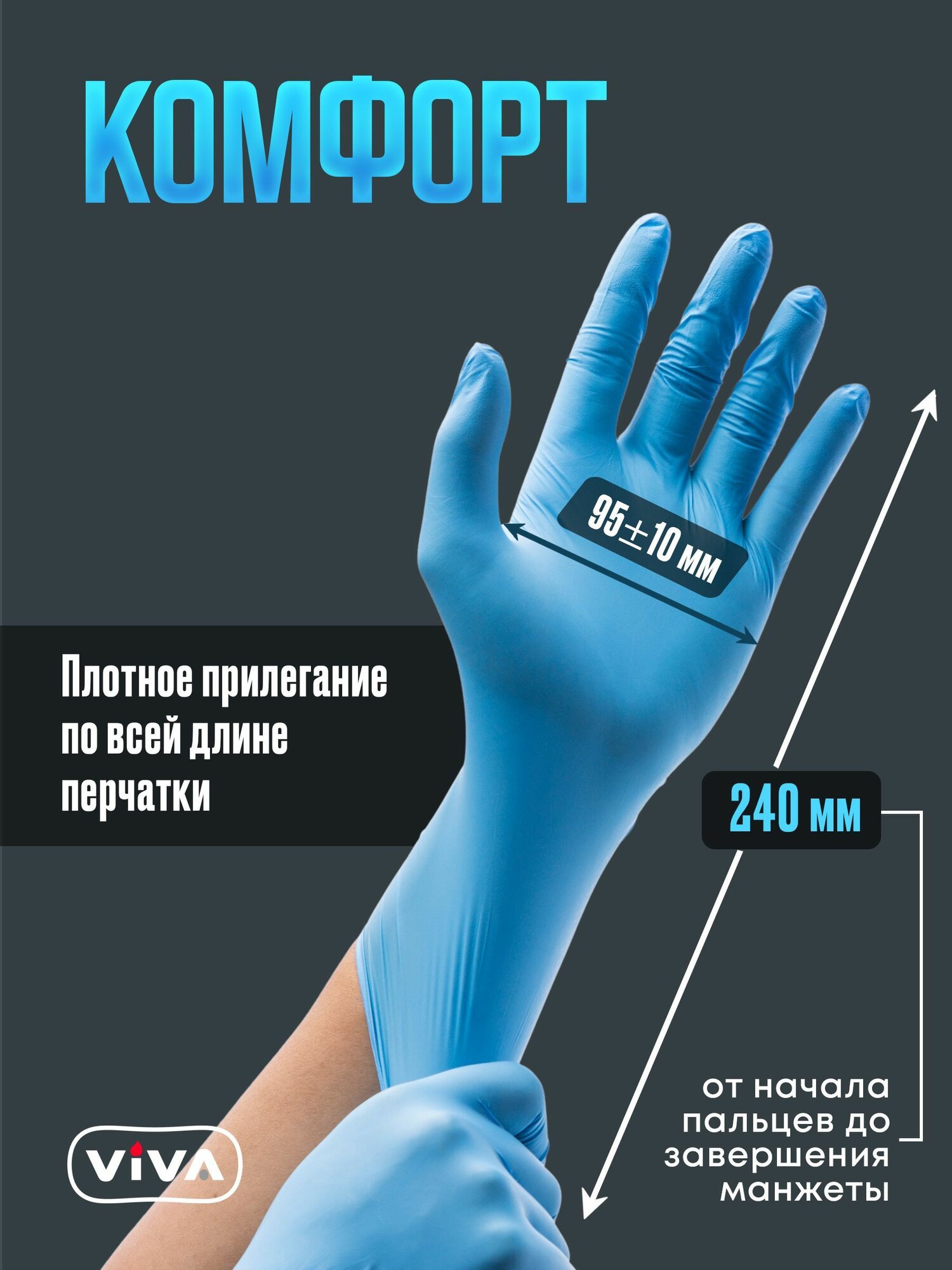 Изображение Перчатки нитриловые нитриловые - 100 штук, размер M