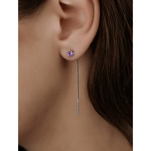 Серьги цепочки Argentum, серебро, 925 проба, родирование, аметист синтетический, размер 4 мм, длина 5 см, , серебристый