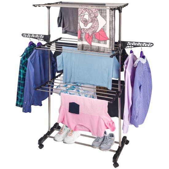 Картинки Сушилка 3-х ярусная EL Casa "Серебристо-черная" на колесиках, 80х57х165 см