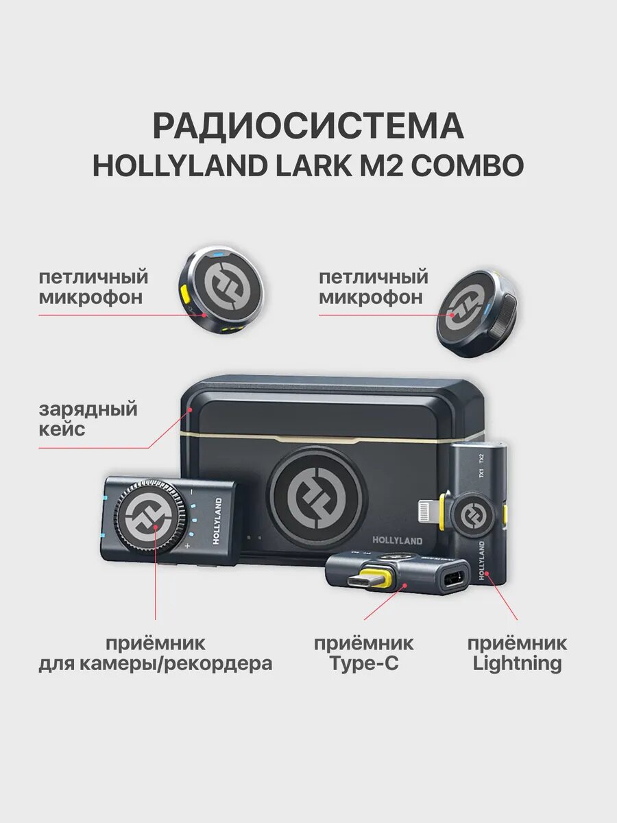 Радиосистема Hollyland Lark M2 "Combo" Чёрный, петличный, шумоподавление — фото 1