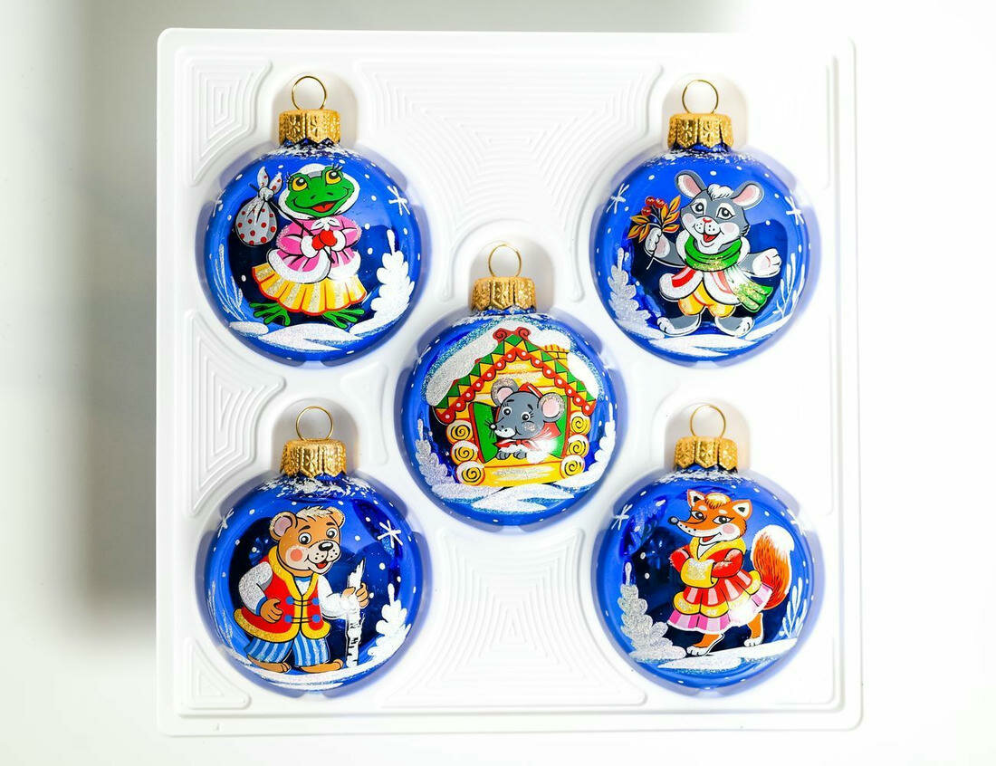 Набор стеклянных ёлочных шаров, синий, 60 мм, 5 шт, Елочка