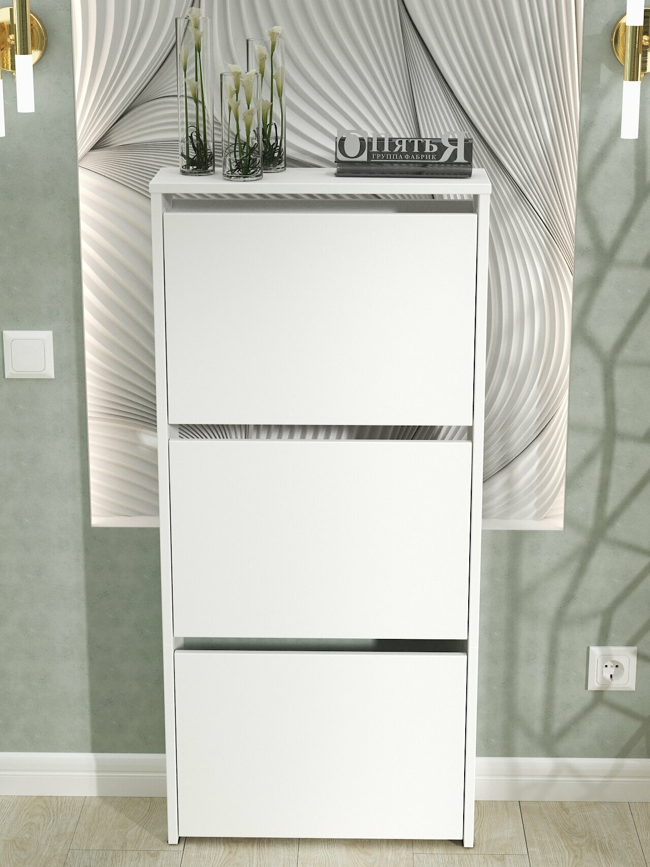 Обувница №27 в прихожую закрытая высокая узкая деревянная тумба для обуви 3 отделения