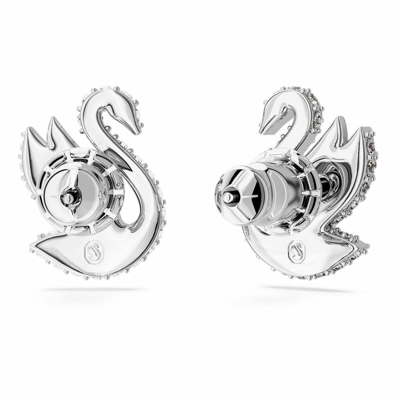 Серьги пусеты SWAROVSKI, кристаллы Swarovski, размер 12 мм, белый, серебряный — фото 1