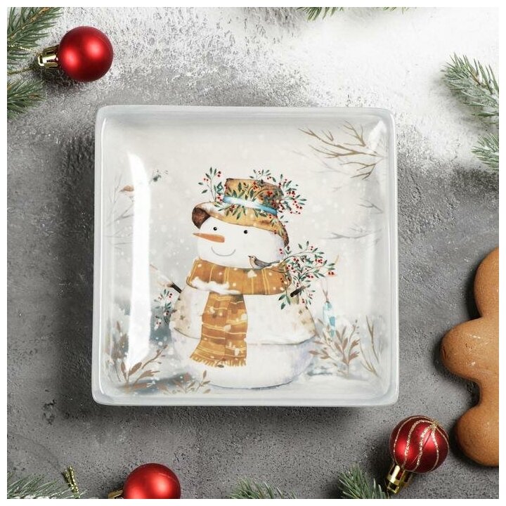 Блюдо сервировочное Доляна «Рождественский снеговик» 15×15 см