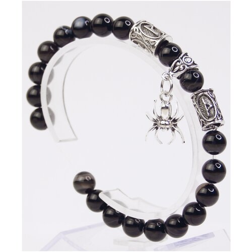 фото Браслет-оберег из натурального камня агат с подвеской паук/формула накопления богатства/талисман из бусин, бижутерия, украшение x-rune