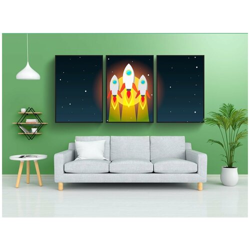 фото Набор модулных постеров для интерьера "ракета, взлёт, ракеты" 60x90 см. в тубусе, без рамки lotsprints