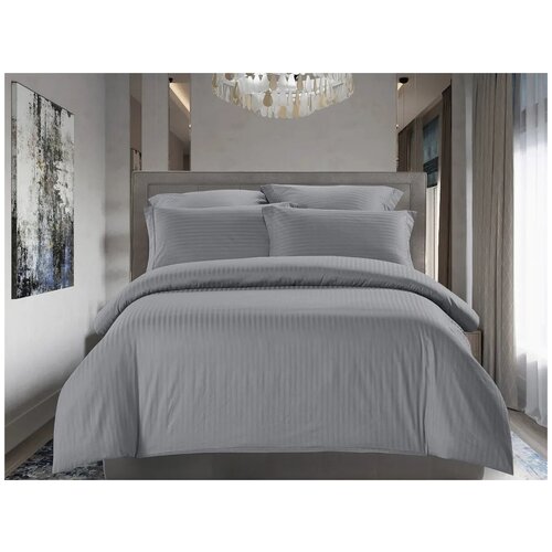 Пододеяльник 1,5-спальный 147х215см страйп-сатин темно-серый,ENRIKA