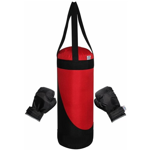 Набор для бокса: груша 50 см х Ø20 см. с перчатками. Волна красная+черная, ткань 