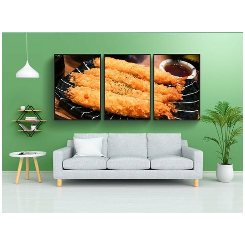 фото Набор модулных постеров для интерьера "креветок тэмпура, креветки, фрай" 60x90 см. в тубусе, без рамки lotsprints