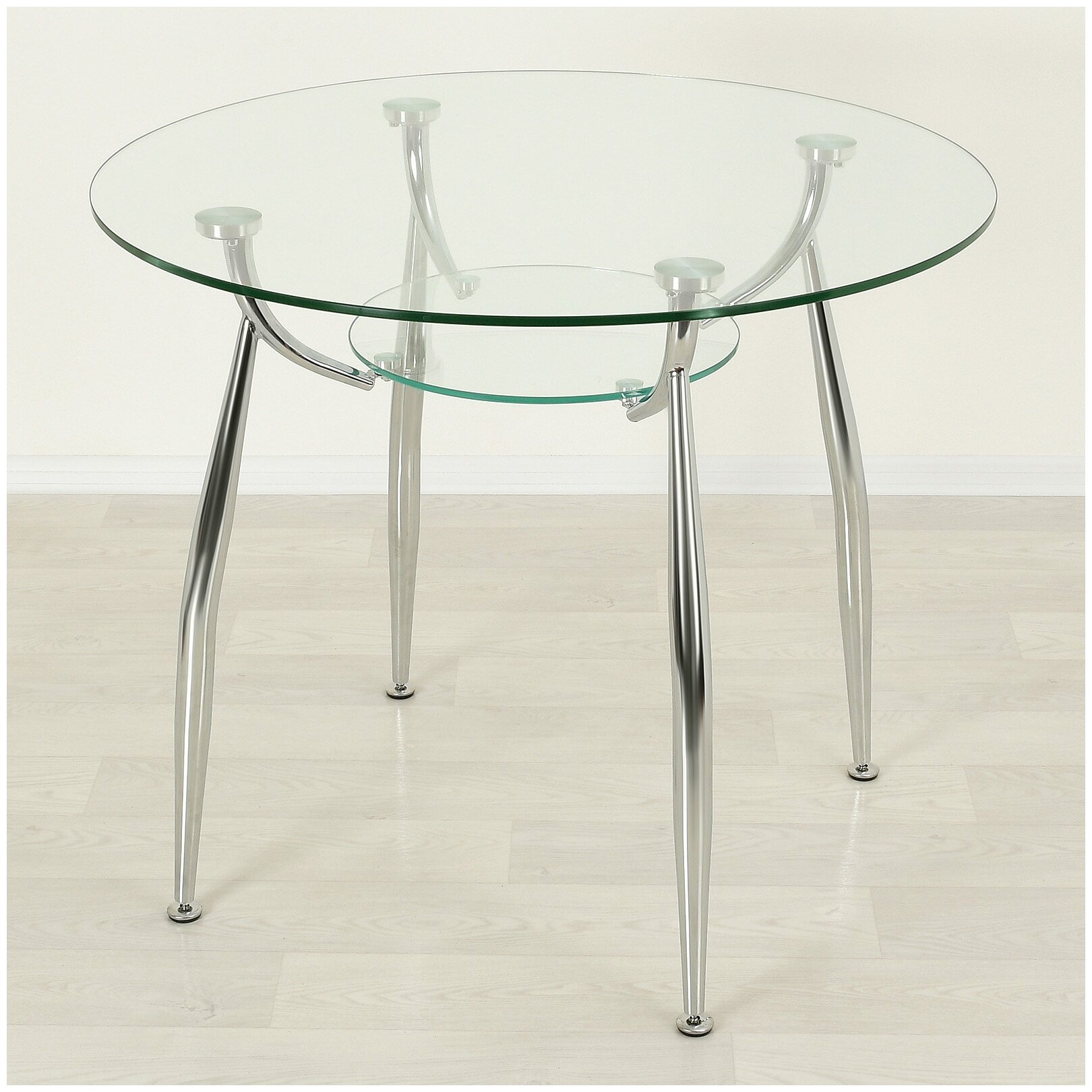 Круглый стеклянный стол Вокал 18-4 прозрачный/хром D80