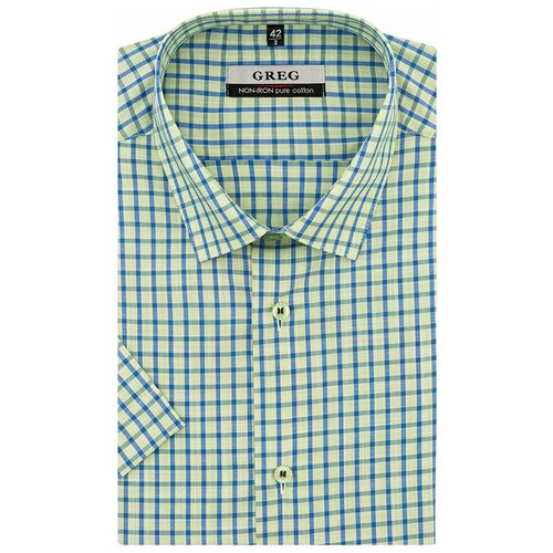 Рубашка мужская короткий рукав GREG 425/201/6120/Z, Полуприталенный силуэт / Regular fit, цвет Зеленый, рост 174-184, размер ворота 39