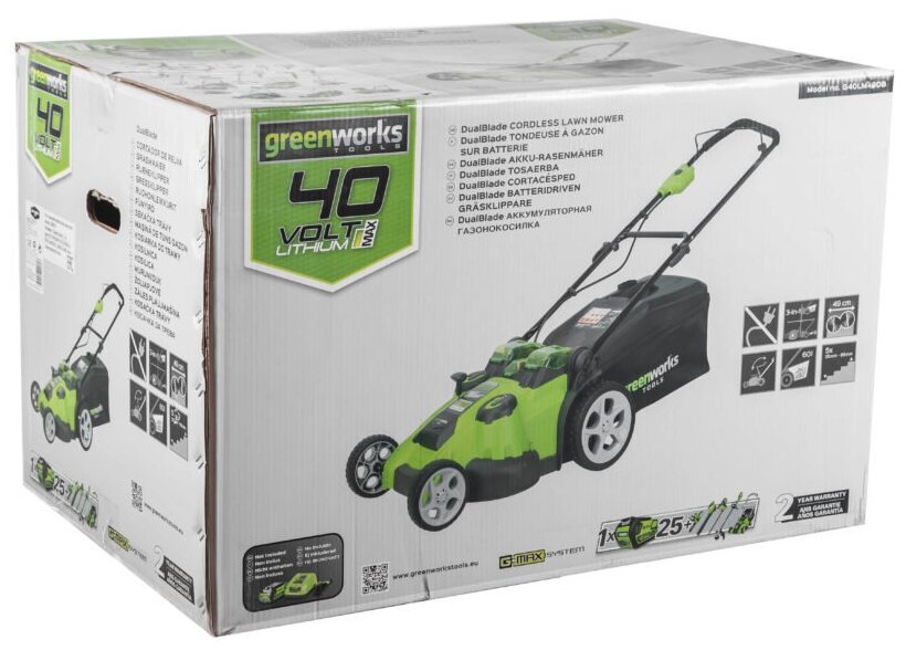 Газонокосилка аккумуляторная Greenworks G40LM49DBK4, TwinForce, 40V, 49 см, c 1хАКБ 4 А-ч и ЗУ - фотография № 3