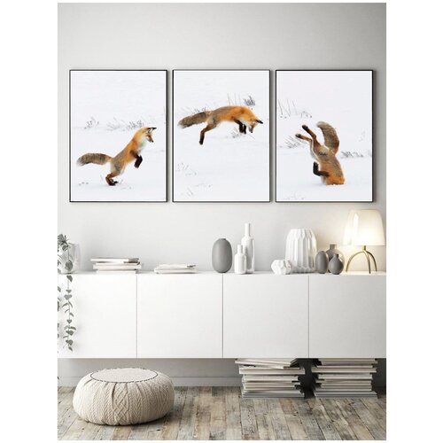 фото Набор из 3х забавных постеров 40 см х 30 см - "лиса и зима home poster