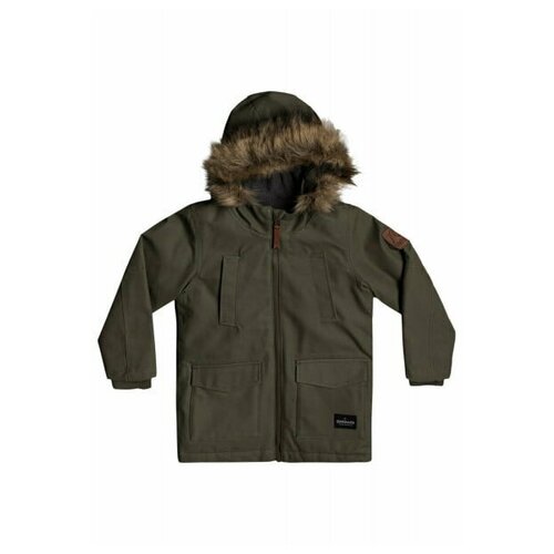 фото Кожаная куртка quiksilver, демисезон/зима, манжеты, подкладка, несъемный капюшон, карманы, водонепроницаемость, размер 4, зеленый