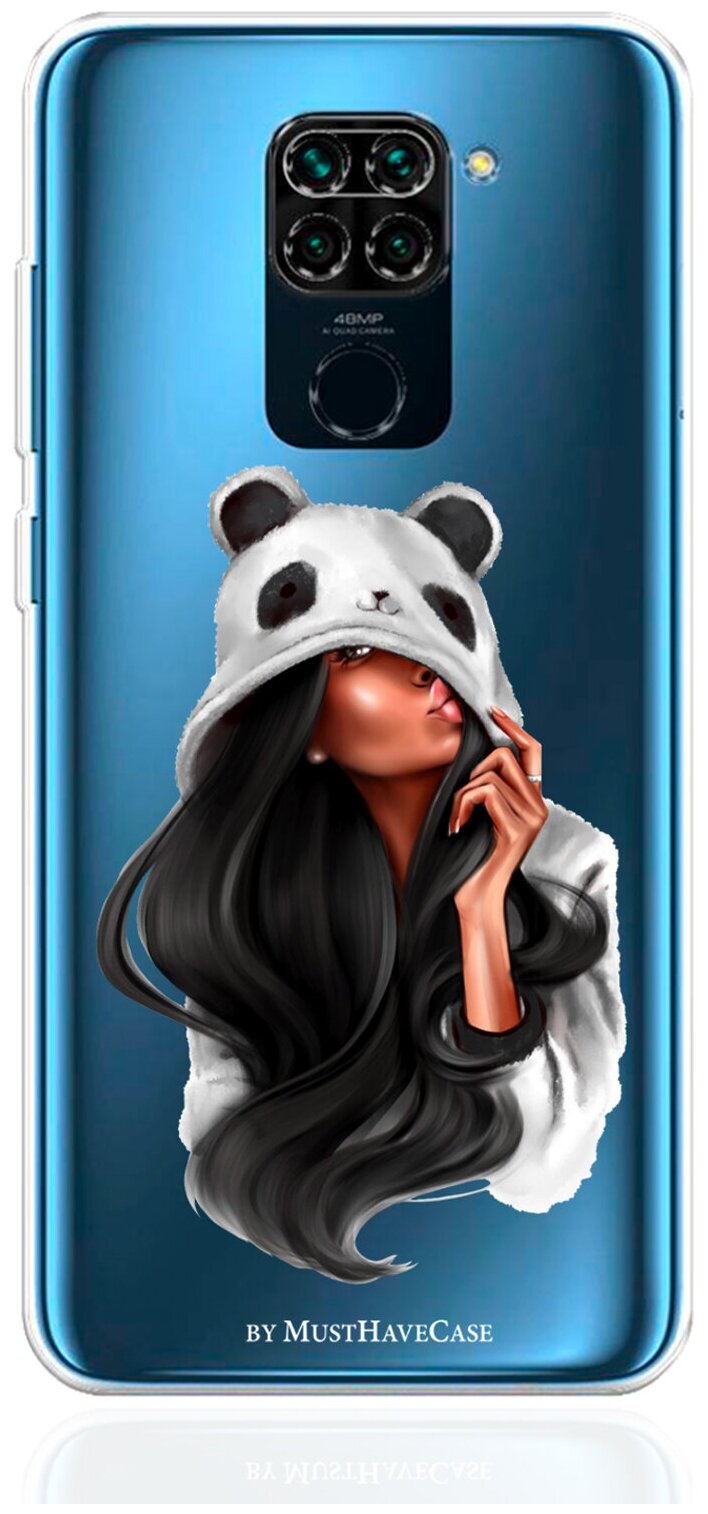 Прозрачный силиконовый чехол MustHaveCase для Xiaomi Redmi Note 9 Panda Girl/ Панда для Сяоми Редми Ноут 9