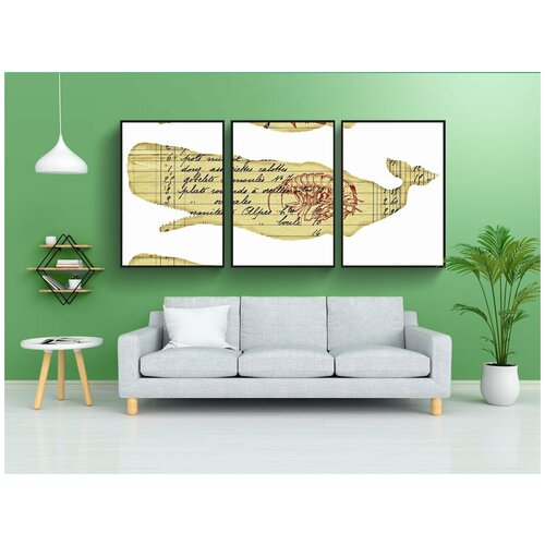 фото Набор модулных постеров для интерьера "киты, эфемер, старая бумага" 60x90 см. в тубусе, без рамки lotsprints