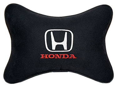Автомобильная подушка на подголовник алькантара Black с логотипом автомобиля HONDA