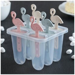 Форма для мороженого «Фламинго», 12,5×11,5×14,5 см, 6 ячеек, цвет микс