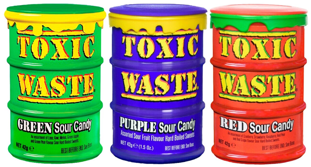Toxic Waste Color Drums кислые конфеты ассорти, 48 г в ассортименте - фотография № 1