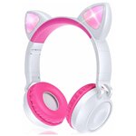Беспроводные наушники с ушами кошки ZW-028 (белые с розовым) - изображение