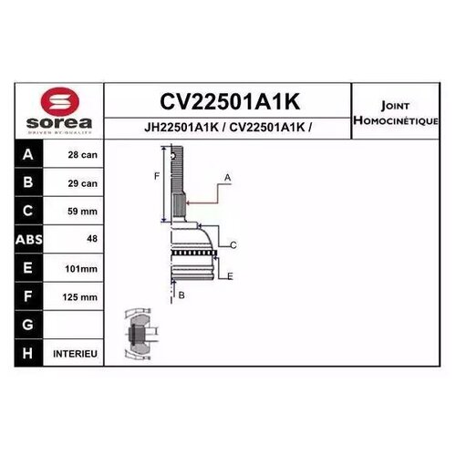 CV22501A1K EAI CV22501A1K_ШРУС наружный к-кт! 28x29 ABS 48\ Ford Transit D 06>