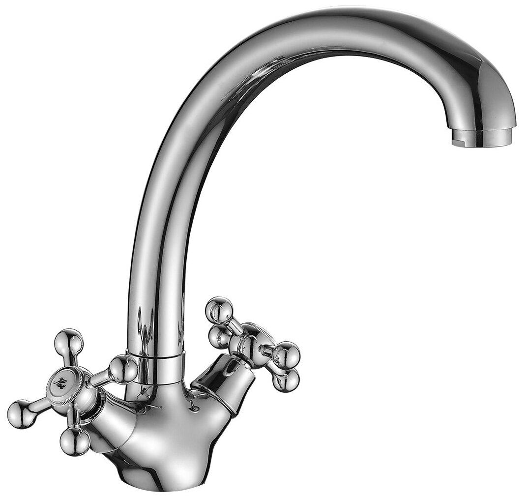 Смеситель DECOROOM DR54029 двуручный для кухни с высоким повортным изливом