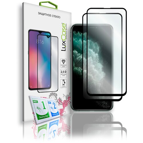 Защитное стекло LuxCase для iPhone 11 Pro Max, 2.5D, Полноклеевое, Черная рамка, Комплект 2 шт. защитное стекло luxcase для huawei y6 2019 2 5d полноклеевое черная рамка комплект 2 шт