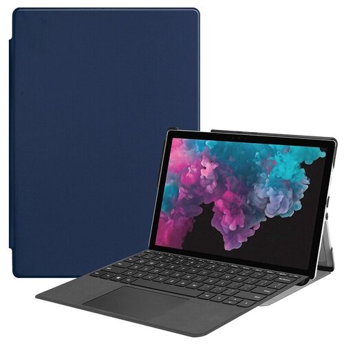 Чехол-обложка MyPads для Microsoft Surface Pro 6 Type Cover тонкий умный кожаный на пластиковой основе с трансформацией в подставку синий