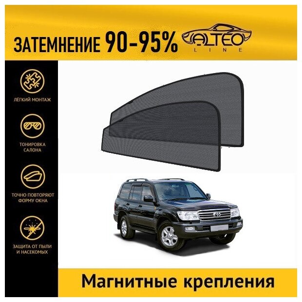 Каркасные автошторки ALTEO PREMIUM на Toyota Land Cruiser 100 2рестайлинг (2005-2007) на передние двери на магнитах с затемнением 90-95%