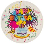 Набор одноразовых бумажных тарелок Волшебная страна Happy Birthday, d 18 см, 6 шт - изображение