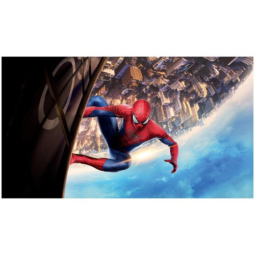 Фотообои Уютная стена Человек-Паук висит над городом 480х270 см Бесшовные Премиум (единым полотном)