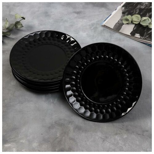 фото Набор тарелок полигонал «чёрные», 20 см, 6 шт mikimarket