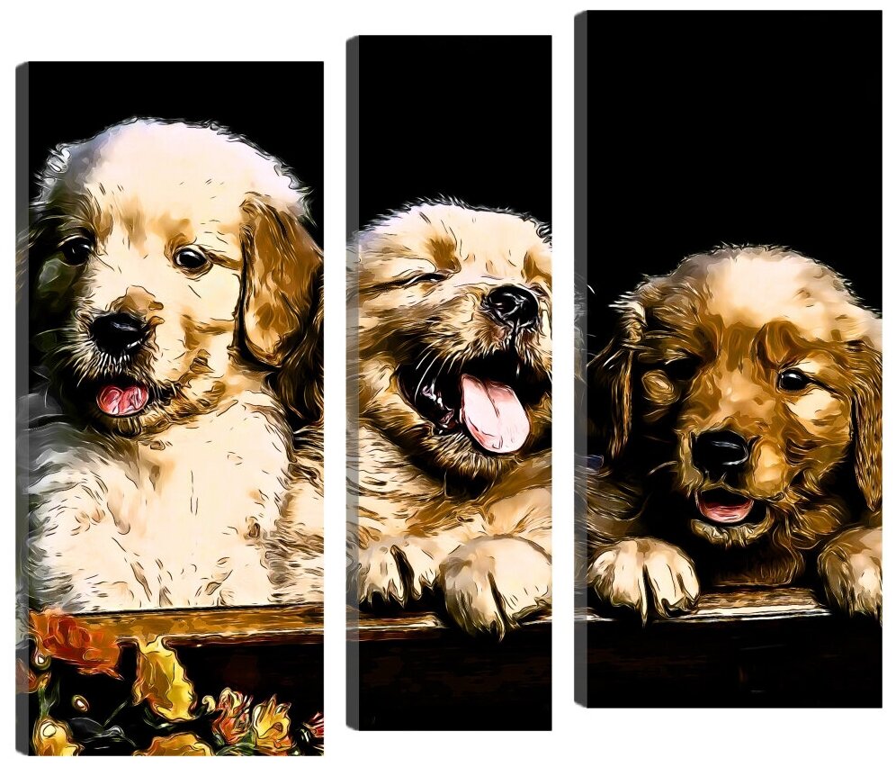 Модульная картина "Собаки. Золотистый ретривер". В спальню, гостиную, зал. PR-398 (64x54см). Натуральный холст