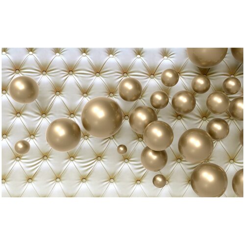 Фотообои Уютная стена Золотые шары на фоне тканевой обивки 440х270 см Бесшовные Премиум (единым полотном)