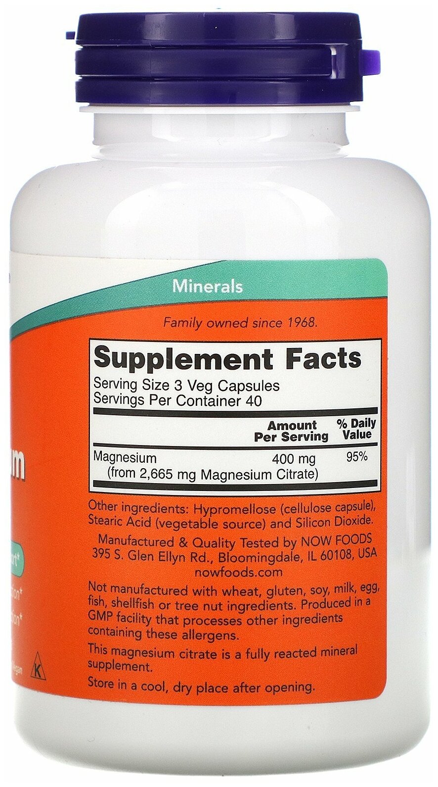 NOW Foods, Magnesium Citrate, цитрат магния, 120 вегетарианских капсул