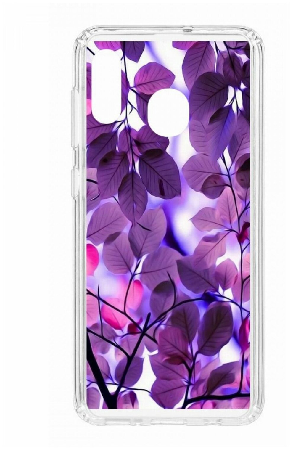 Чехол для Samsung Galaxy A20/A30 Kruche Print Purple leaves, пластиковая накладка, силиконовый бампер с защитой камеры, защитный прозрачный с рисунком