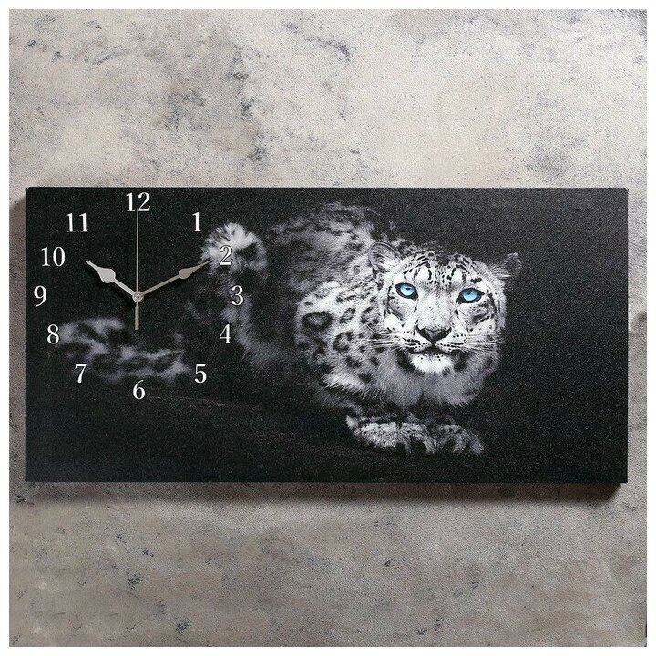 фото Часы настенные, на холсте, серия: Животный мир, "Леопард", 40х76 см, микс