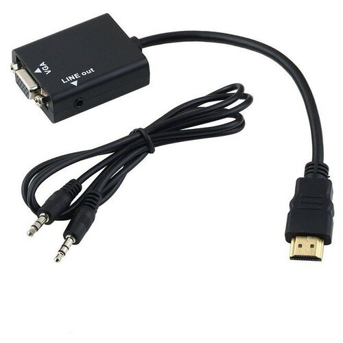 Aдаптер переходник с HDMI на VGA с кабелем AUX Fixtor OT-5168 черный aдаптер переходник с hdmi на vga с кабелем aux fixtor ot 5169 белый в пакете