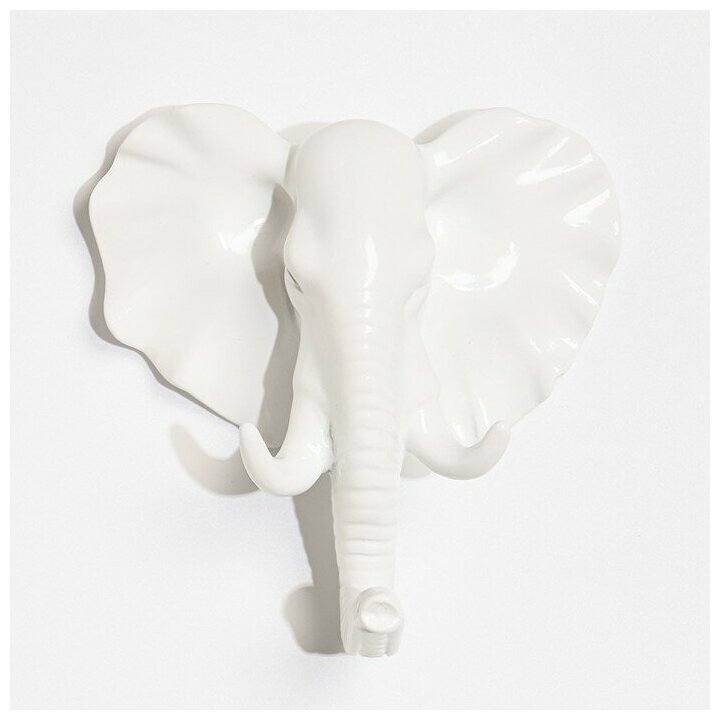 Декор настенный-вешалка "Слон" 11 x 10.5 см, белый - фотография № 3
