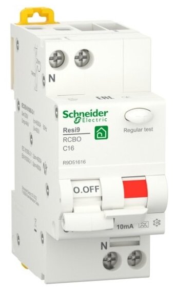 Дифференциальный автомат SCHNEIDER ELECTRIC RESI9 1P+N С 16А 6000A 10мА тип A R9D51616