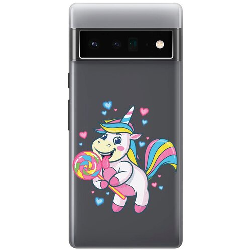 Силиконовый чехол с принтом Unicorn and candy для Google Pixel 6 Pro / Гугл Пиксель 6 Про силиконовый чехол на google pixel 6 pro гугл пиксель 6 про с 3d принтом i прозрачный