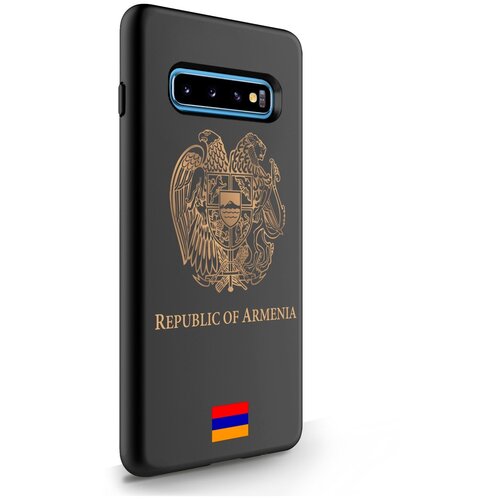 Черный силиконовый чехол SignumCase для Samsung Galaxy S10 Plus Золотой Герб Армении для Самсунг Галакси С10 Плюс
