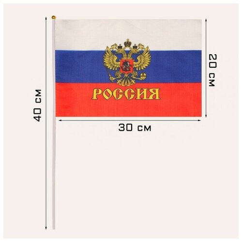 Флаг России Герб, 20 х 30 см, шток 40 см, полиэфирный шёлк(12 шт.) флаг россии 14 х 21 см шток 30 см полиэфирный шёлк
