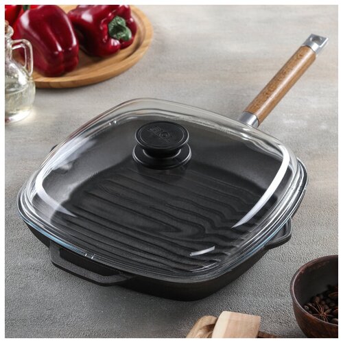 фото Биол сковорода-гриль 26х26 см, съёмная ручка и стеклянной крышкой